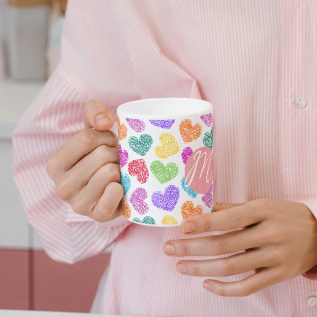 Taza De Café Moderno y vibrante corazón del doodle arcoiris mon (Subido por el creador)
