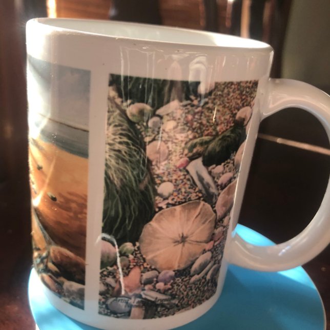 Taza De Café MODERNOS Browns & Greens/ White BEACHING PINTING M (I HAD TO MAKE SURE THE FAR SIDE OF THIS MUG WITH THE SAND DOLLAR IS SEEN.)