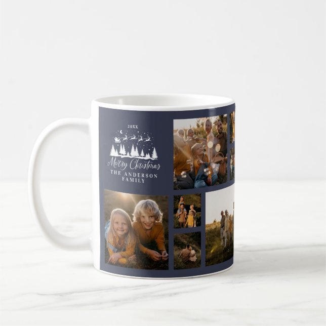Taza De Café Modernos Navidades de collage de fotos mínimo azul (Izquierda)