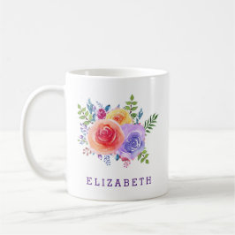 Taza De Café Modernos Rosas de acuarela Bouquet floral