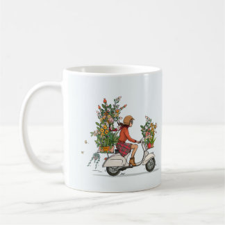Taza De Café Mok met vespa scooter met kleurrijk meisje