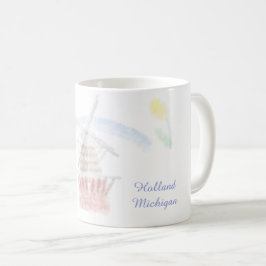 Taza De Café Molino de viento holandés de Michigan en acuarela