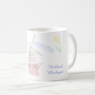 Taza De Café Molino de viento holandés de Michigan en acuarela