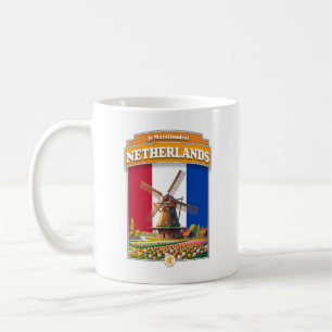 Taza De Café Molino de viento y tulipanes de los Países Bajos