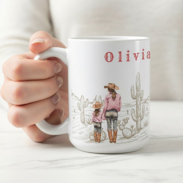 Taza De Café Mom and daughter CowGirls Gift 15oz (Subido por el creador)