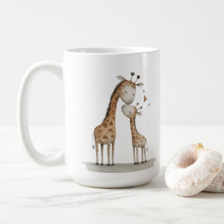 Taza De Café Mom & Baby Giraffe Cute Illustration