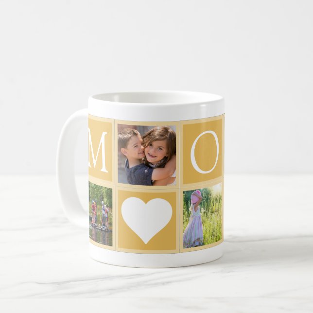 Taza De Café Mom Custom 5 Photos Hearts Yellow (Anverso izquierdo)