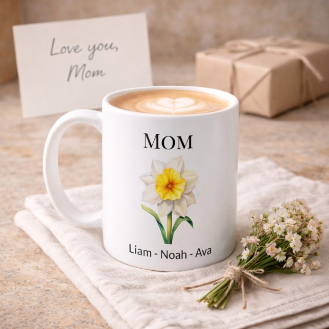 Taza De Café Mom December Birth Flower with Kids Names (Subido por el creador)