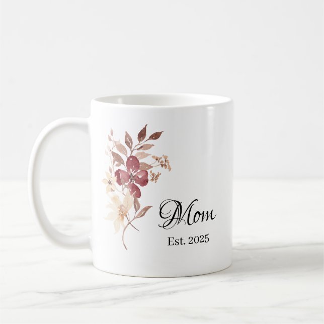 Taza De Café Mom Est. Year – New Mom Milestone Gift (Izquierda)