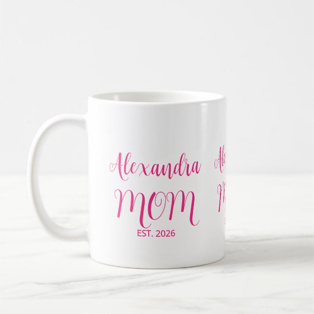Taza De Café Mom Established Pink Script Name  Two-Tone Coffee (Izquierda)