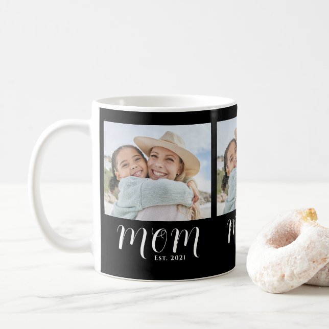 Taza De Café Mom Established Script Black 3 Photo (Con donut)