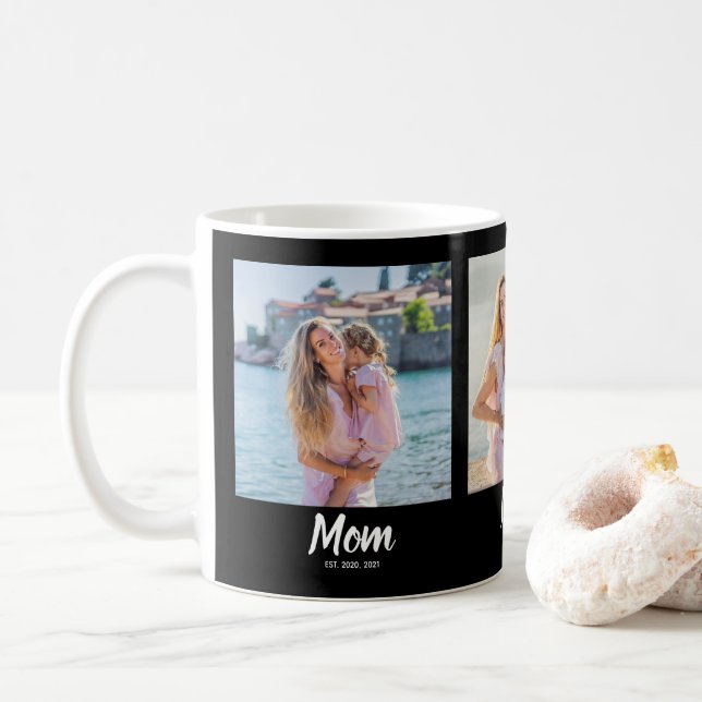 Taza De Café Mom Established Script Black 3 Photo (Con donut)
