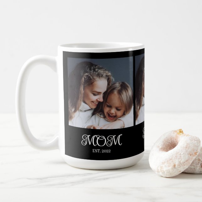 Taza De Café Mom Established Script Black 3 Photo (Con donut)