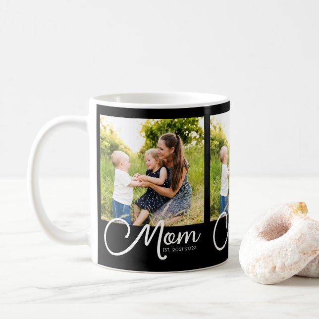 Taza De Café Mom Established Script Black 3 Photo  (Con donut)