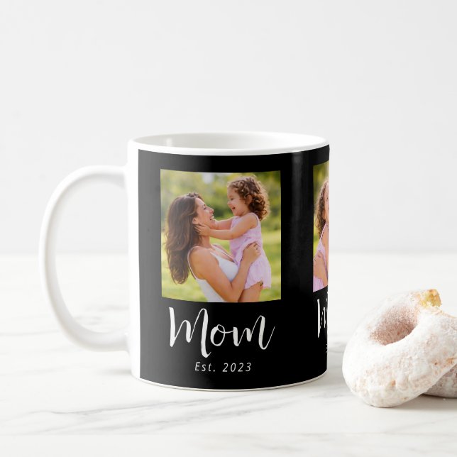 Taza De Café Mom Established Script Black 3 Photo (Con donut)