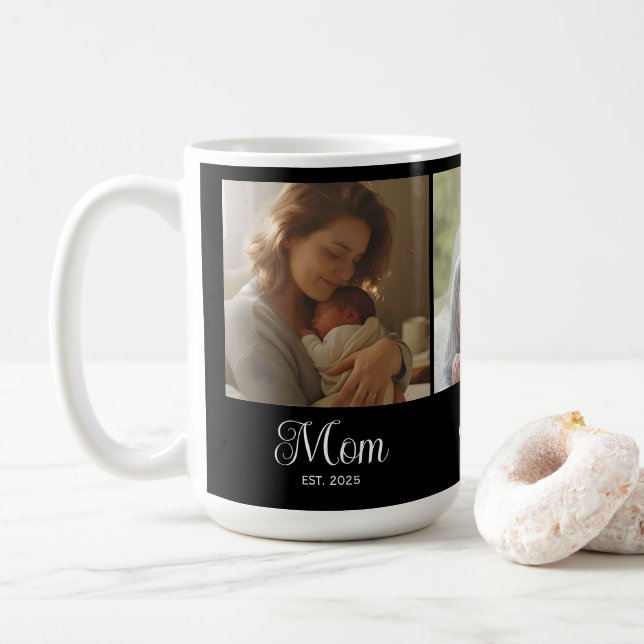 Taza De Café Mom Established Script Black 3 Photo (Con donut)