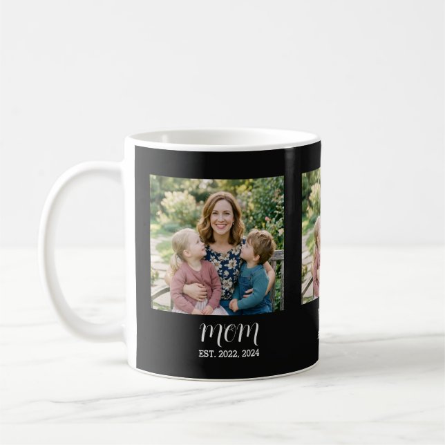 Taza De Café Mom Established Script Black 3 Photo Mug (Izquierda)