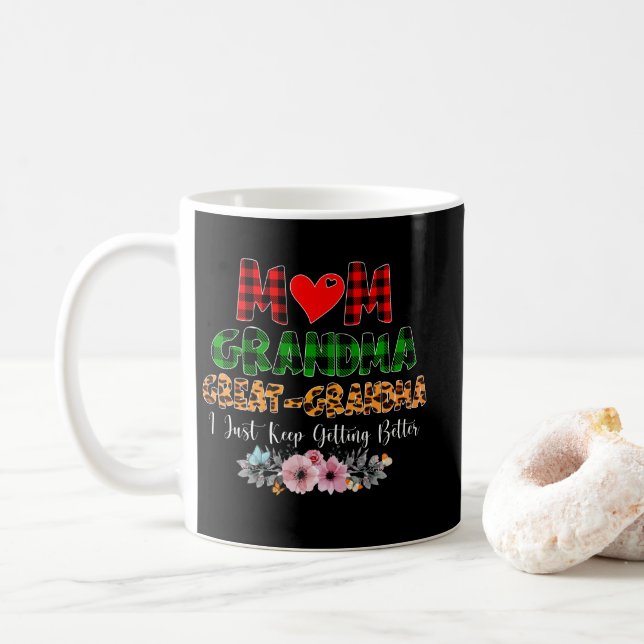 Taza De Café Mom Grandma Great Grandma Getting Better plaid (Con donut)
