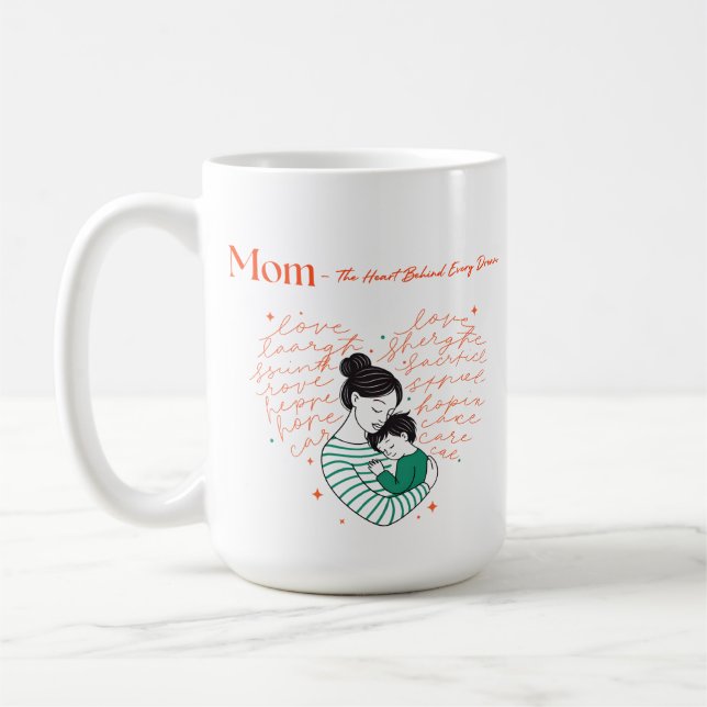 Taza De Café Mom Heart Love Typography Motherhood Art (Izquierda)