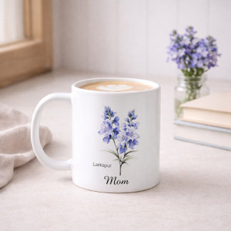 Taza De Café Mom July Birth Flower Larkspur