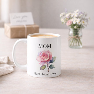 Taza De Café Mom June Birth Flower with Kids Names