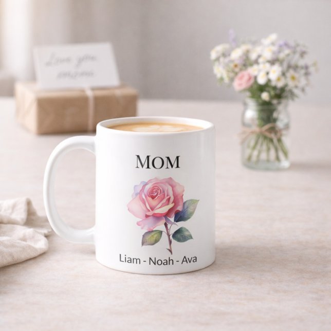 Taza De Café Mom June Birth Flower with Kids Names (Subido por el creador)