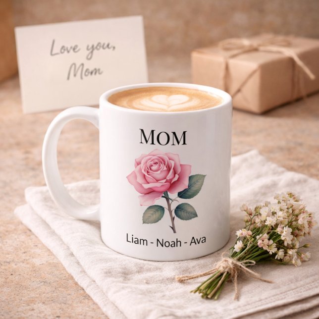 Taza De Café Mom June Birth Flower with Kids Names (Subido por el creador)
