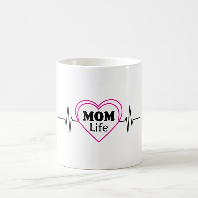 Taza De Café Mom Life Heartbeat Artwork (Centro)