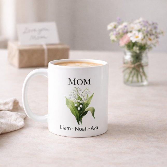 Taza De Café Mom May Birth Flower with Kids Names (Subido por el creador)