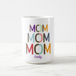 Taza De Café MOM Nombre Personalizado Elegante Blanco