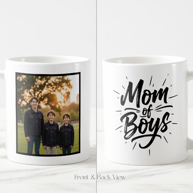 Taza De Café Mom of Boys Brush Script Custom 1 Photo (Subido por el creador)