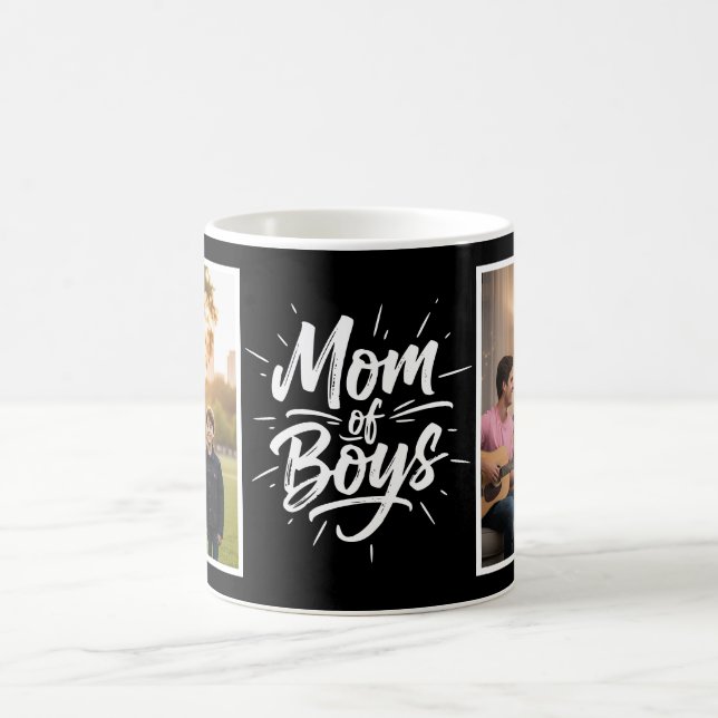 Taza De Café Mom of Boys Brush Script Two Photo Black (Centro)
