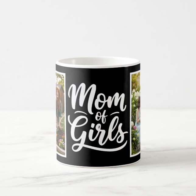 Taza De Café Mom of Girls Brush Script 2 Photo Black and White (Centro)