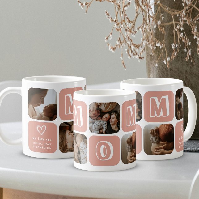 Taza De Café Mom Photo Collage Peach and White Heart Family (Subido por el creador)