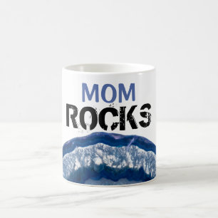 Taza De Café *~* MOM ROCKS Géode Cristal Agante Azul Lapidario