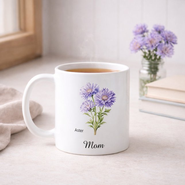 Taza De Café Mom September Birth Flower Aster (Subido por el creador)