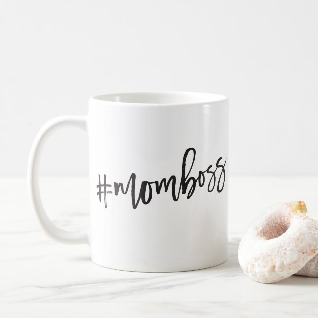 Taza De Café #MOMBOSS guión negro mínimo casual cita graciosa (Con donut)