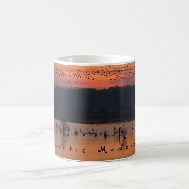 Taza De Café Momentos románticos Aves al amanecer foto con text (Centro)