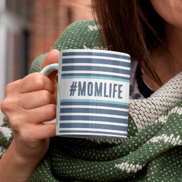 Taza De Café Momlife azul y blanco