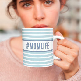 Taza De Café Momlife azul y blanco