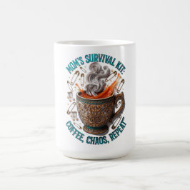 Taza De Café Mom's Survival Kit Tee | Coffee Chaos Repeat Funny