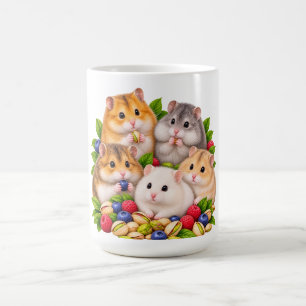 Taza De Café Mona familia de hámster linda con bayas y pistacho