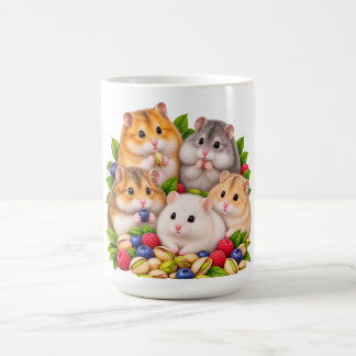 Taza De Café Mona familia de hámster linda con bayas y pistacho