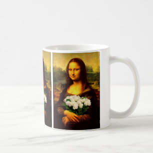 Taza De Café Mona Lisa Con Bouquet De Rosas Blancas