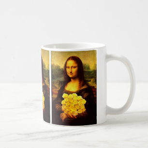 Taza De Café Mona Lisa con ramo de rosas amarillas