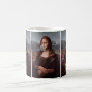 Taza De Café Mona Lisa soplando chicle de burbuja gris