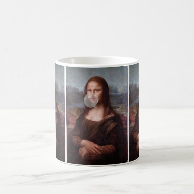 Taza De Café Mona Lisa soplando chicle de burbuja gris (Centro)