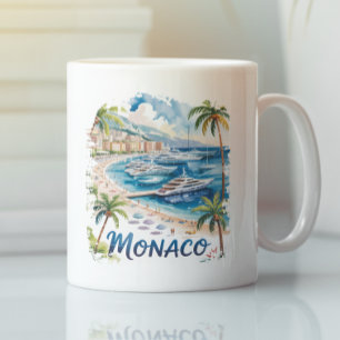 Taza De Café Monaco Vintage Retro Acuarela Riviera Francesa