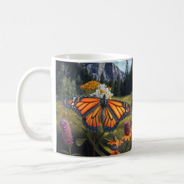 Taza De Café Monarca Mariposa Montaña Hermosa Naturaleza prader (Izquierda)