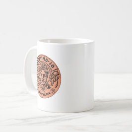 Taza De Café Moneda de buena suerte a doble cara en una pulcra 